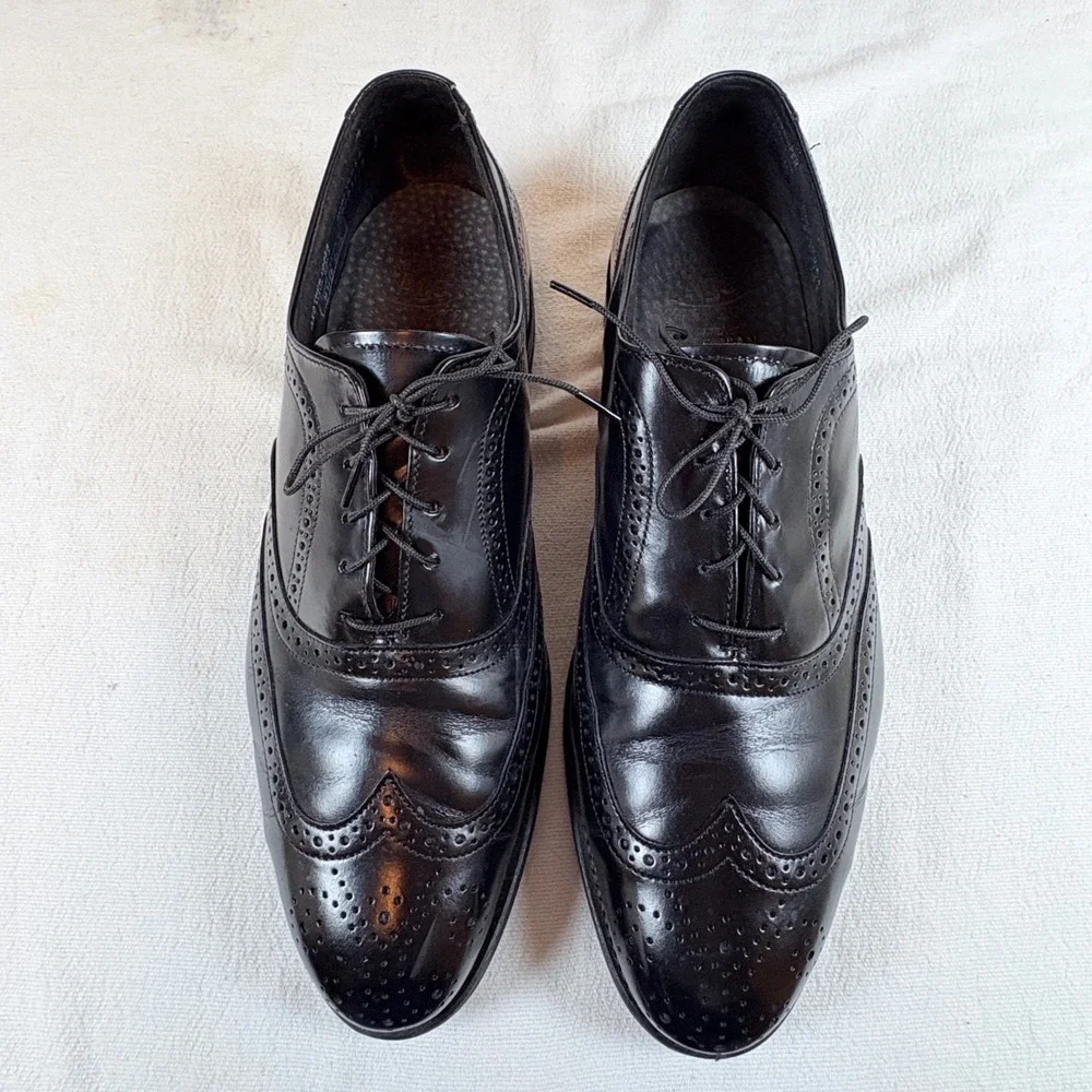 Vtg Iron Age Bostonian Men 11.5 M Black Leather Wingtip Safety Toe Shoes USA